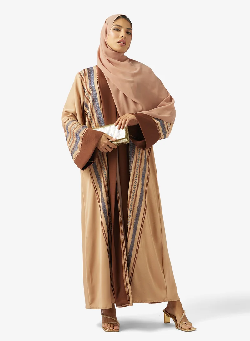 Embroidered Open Front High Neck Abaya